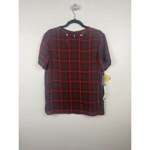 Vintage NOS Anne Klein II Women's 80s Short Sleeve Plaid Popover Blouse Size 8